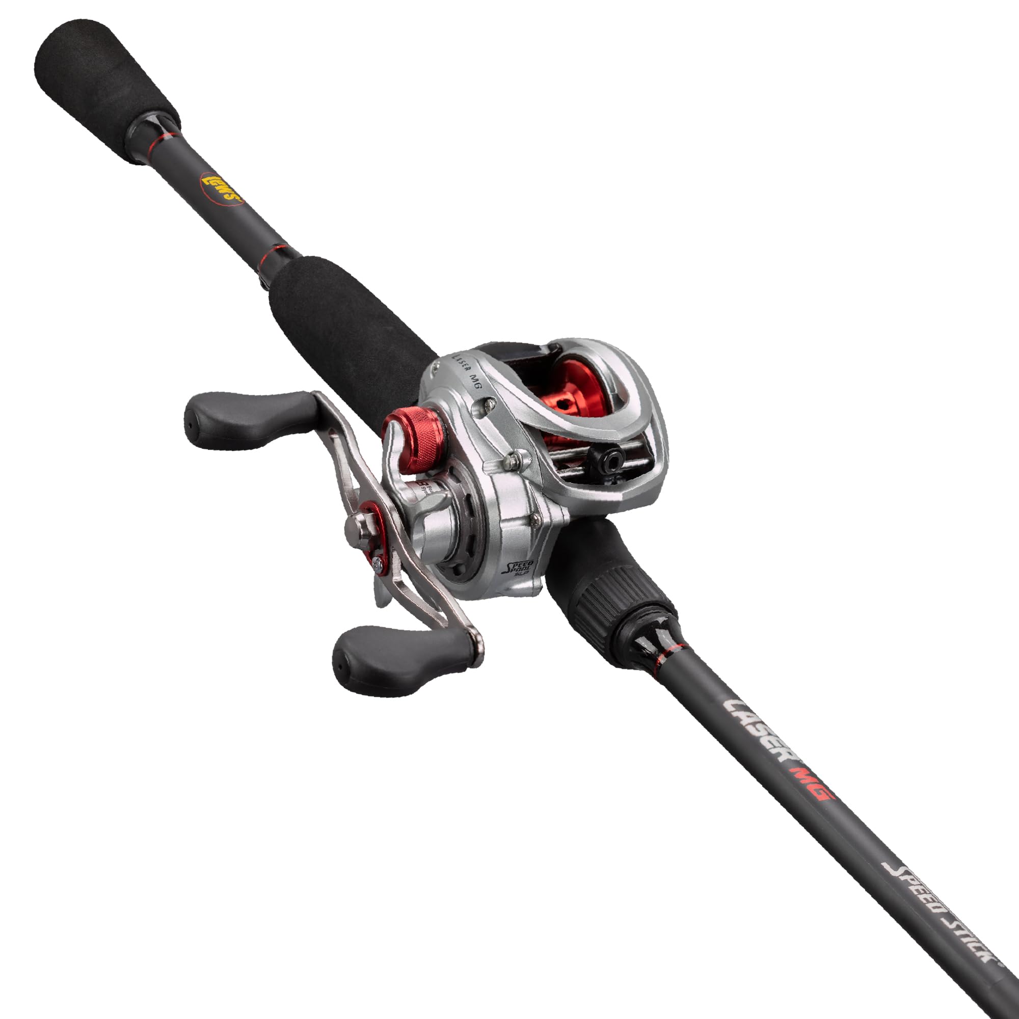 Photo 1 of Lew's Laser MG Speed Spool Baitcast Reel and Fishing Rod Combo, Premium IM6 Graphite Rod with Split Grip EVA Handle, Right-Hand Retrieve, Silver