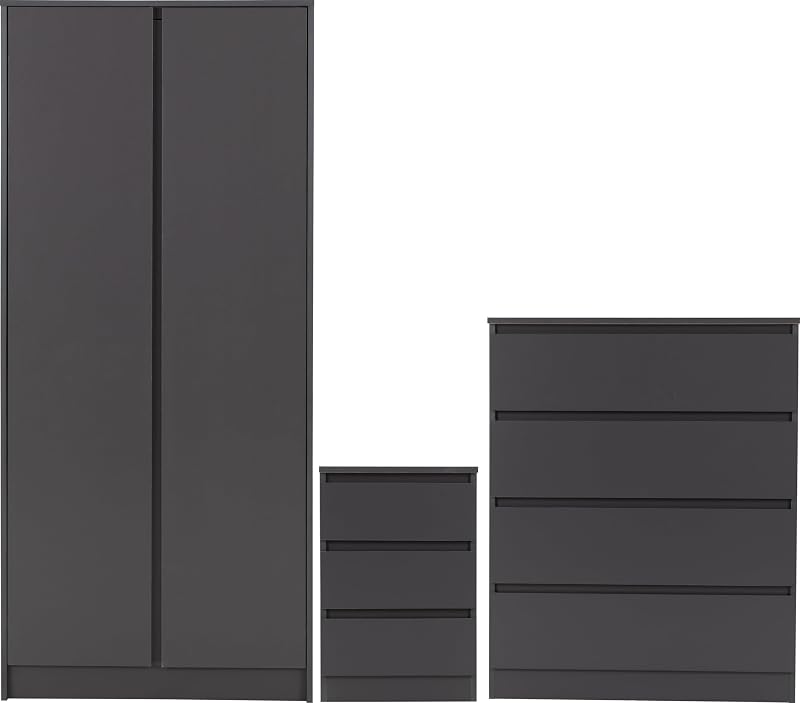Seconique Malvern Trio Set Grey 2 Door Wardrobe & 3 Drawer Bedside
