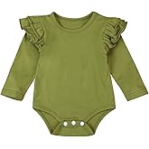 Infant Baby Girl Basic Ruffle Long Sleeve Cotton Romper Bodysuit Tops Clothes