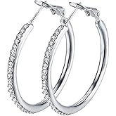 Hoop Earrings, Fashion Jewelry CZ Cubic Zirconia Rhinestone Hoop Earrings for Women Gifts 1.38in, 1.5in, 1.77in