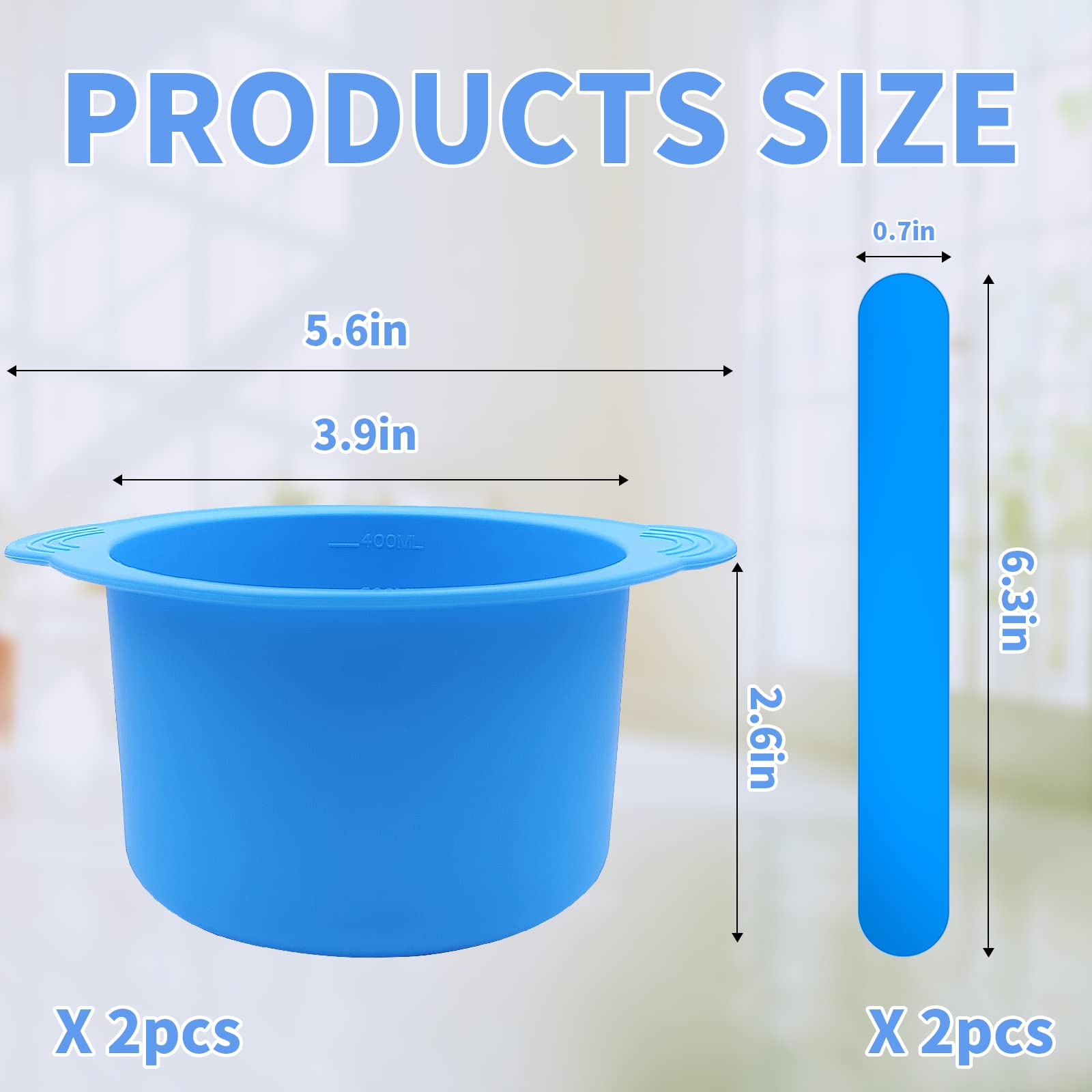 2 pcs Silicon Pot Wax Heating Liner,Replacement Wax Pot,Non-stick Wax Bowl and 2pcs Wax scraper Stick,Reusable Wax Melting Heating Liner (Blue, pink)