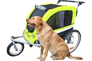 BOOYAH STROLLERS Booyah Large Pet Bike Trailer Dog Stroller & Jogger with Shocks Non Tipping. Green/Yellow