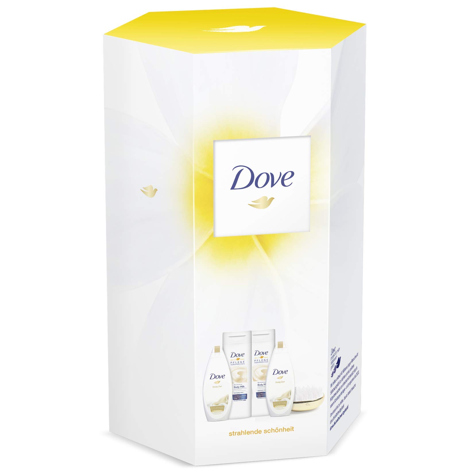 Dove Gift Set with High-Quality Hair Brush (2 x Shower Gel 250 ml & 2 x Body Lotion 400 ml), Set of 4