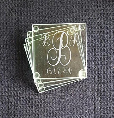 Wedding Favor Coasters Personalized Traditional Monogram and dates. (50) Glass 3.5x3.5 inch