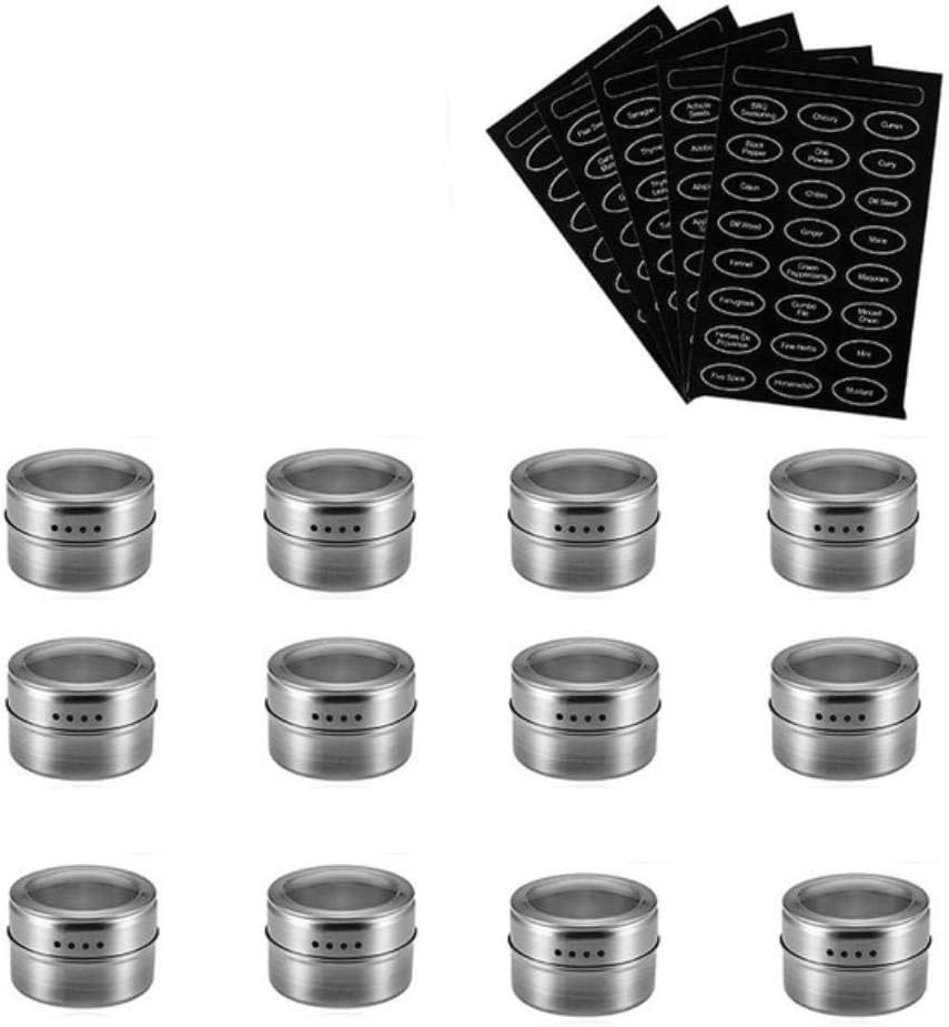MNDR Magnetic Spice Jar Set With Stickers Stainless Steel Spice Tins Spice Storage Container Pepper Seasoning Sprays Tools Spice Jar,12 pcs