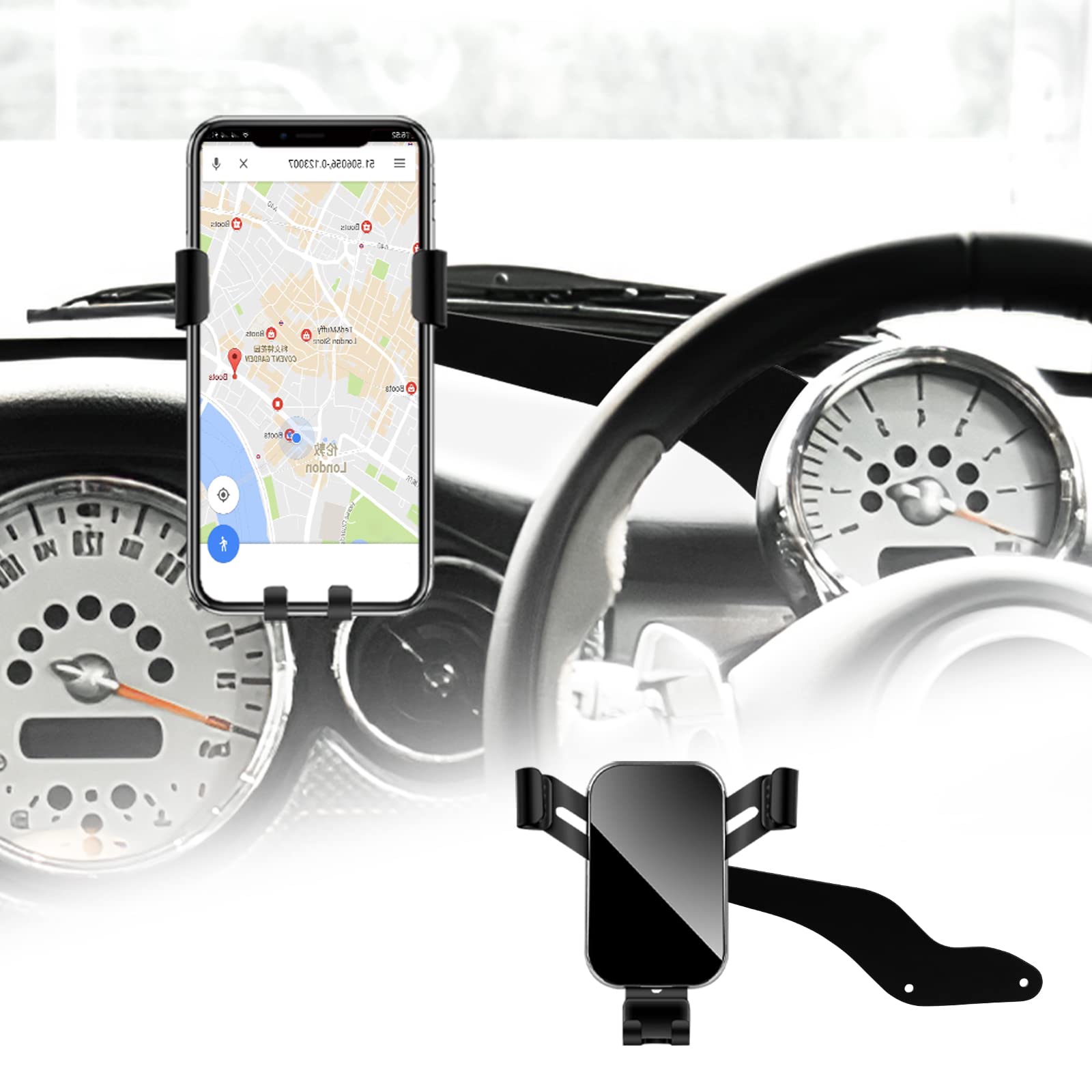 KUNGKIC RHD Car Mobile Phone Holder Trim Adjustable Alumium Alloy Phone Holder Mount For BMW Mini Cooper R50 R52 R53 Accessory Interior Trim 360° Rotation, Black