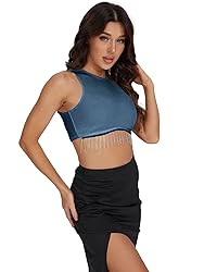 Milumia Women Party Crop Tank Tops Rhinestone