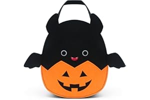 Ohjijinn Halloween Trick or Treat Bag - Cute Bat Pumpkin Candy Bucket Tote, Multipurpose Reusable Felt Basket for Kids Party Favors Gifts