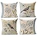 WOMHOPE Set of 4 Throw Pillow Covers Bird On The Tree Accent Countryside Decorative Burlap Toss Pillowcases Square Cushion Cases 18 x 18 Inch for Living Room,Couch,Bed (Blue (Set of 4 pcs))