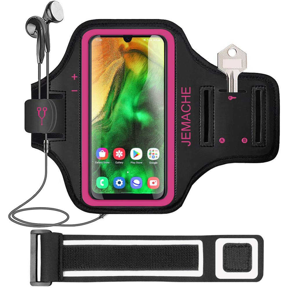 A55 A54 Armband, JEMACHE Gym Running Workouts Arm Band for Samsung Galaxy A55, A54, A53 (5G) with Card Holder (Rosy)