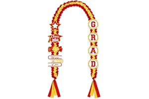 TIFESON Graduation Leis Class of 2024 Decorations - Handmade Double Braided Graduation Necklace Ribbon Leis with Glitter Pins for Him Her High School College Congrats Grad Gifts Party Supplies (Red & Gold)