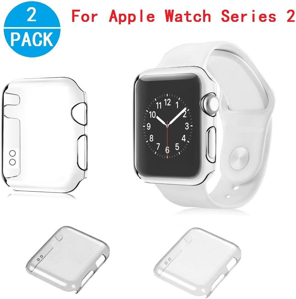 Apple Watch Series 2 Case, Haoos [Ultra-Thin] Slim Clear PC Hard Screen Protector Protective Cover [2 Color Combination Pack] for Apple Watch Series 2 iWatch 2016 (Series 2 38mm PC Hard Case)