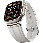 Tasikar Sport Band Compatible with Apple Watch Ultra Band 49mm 46mm 45mm 44mm 42mm, Men Stainless Steel Metal Silicone Replacement Strap for iWatch Ultra 2 Ultra Series10 9 8 7 6 5 4 3 SE, Starlight