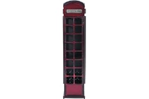 JOFRAN INC. Jofran Glory Days Vintage Telephone Booth Clock Tower Lounge Bar Cabinet with Wine Rack and Storage, Telly