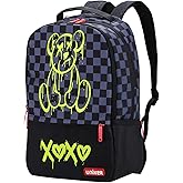 UNIKER Laptop Backpack for Boys,Graffiti Backpack for Men,Cartoon School Backpack,Designer Laptop Backpack for 15.6 Inch,Black Bear