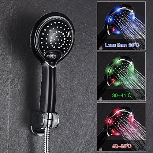 Ciencia ABS Plastic Handheld Showerheads Set, 3-color Water Glow LED Light Temperature Sensor Shower Head Set, Black Paint Water Temperature Sensor Hand Shower Set, BS150BF