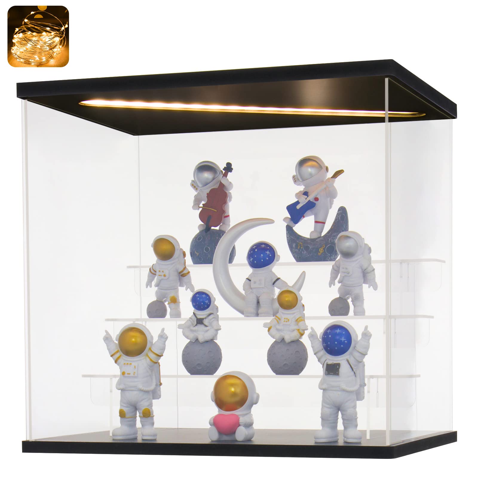 Huijintao Clear Acrylic Display Case with Led Light 2/3/4/5 Tier Assemble Box Organizer Dustproof Showcase for Toys Collectibles (4Tier 11.8×8.8×11inch；30x22.5x28cm) — image 1