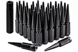 WSPXINBO 32PCS M14 x 1.5 Black Cone/Conical Bulge Seat Wheel Spike Lug Nuts with 1 Socket Key Compatible with Chevy Silverado Tahoe GMC Sierra Ford F-150 F-250 F-350 Ram 1500 2500 3500