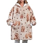 Huglanket Bear Gifts for Women, Bear Lovers, Wearable Flannel Bear Blanket Hoodie, Super Soft Warm Cozy with Two Large Pocket - One Size Fits Most - Bear - Full, Regular