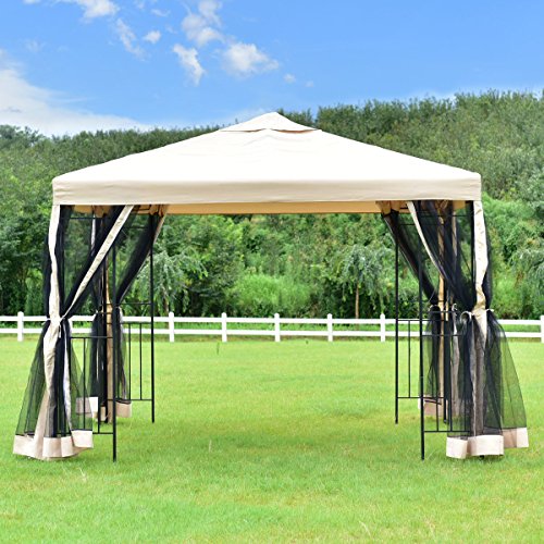 oldzon 10’x10’ Gazebo Canopy Shelter Patio Wedding Party Tent Outdoor Awning W/Netting with Ebook