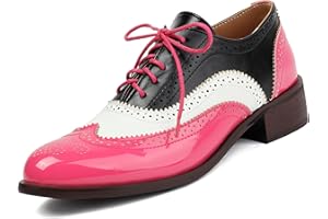 DEVILEYEZE Women's Patent Leather Perforated Lace-up Oxfords Multicolor Colorful Brogues Wingtip Derby Shoe Ladies Plus Size Vintage Dress Oxfords-15 Yards