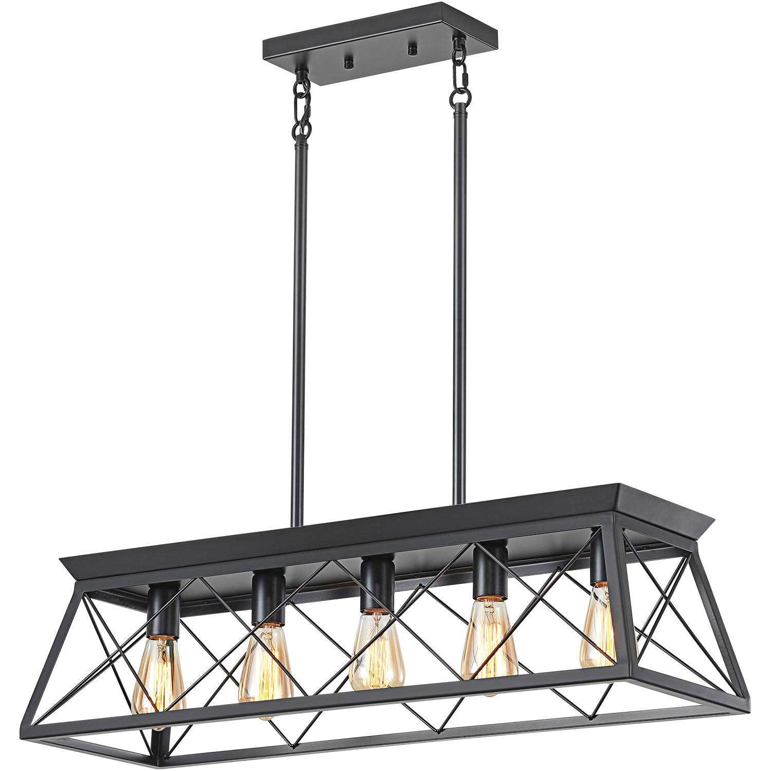 Photo 1 of *Bent slightly* *No lights* HuixuTe 5-Light Farmhouse Pendant Light for Dining Room, Rustic Kitchen Island Lighting, Adjustable Height Chandeliers for Kitchen, Dining Room Table Black