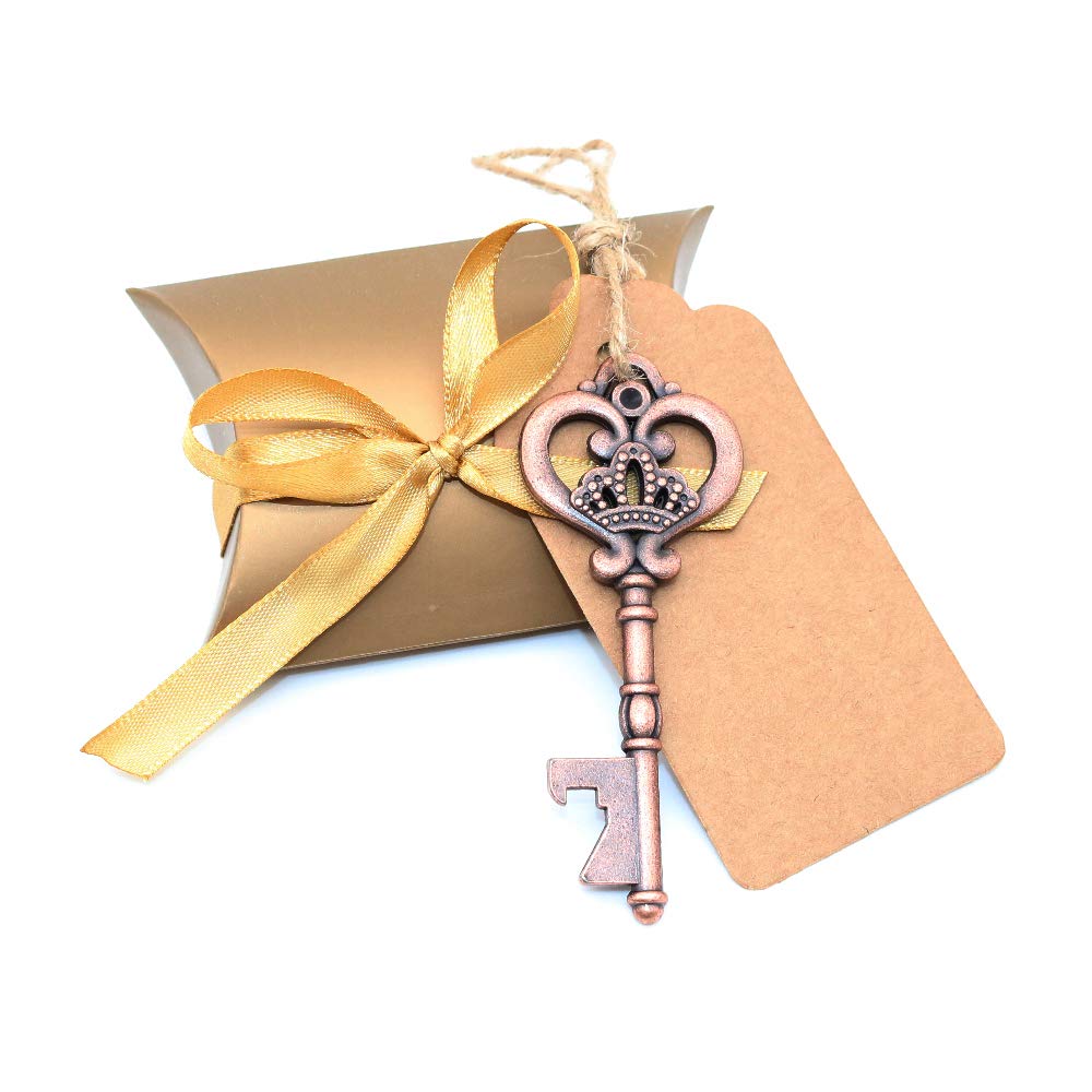 BITEYI 30 Pcs Wedding Favour Skeleton Key Bottle Opener with Tag Cards and Candy Box,Souvenirs for Wedding and Party (Style 1)