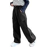 Rolanko Girls Cargo Pants Wide Leg Streetwear Kids Pants with Pockets Trendy Jogger Trousers 4-14 Years