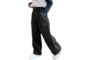 Rolanko Girls Cargo Pants Wide Leg Streetwear Kids Pants with Pockets Trendy Jogger Trousers 4-14 Years