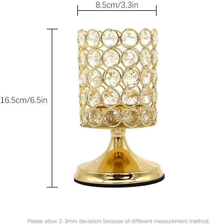 Vincidern 2 Pcs Gold Crystal Candle Holders Centerpiece, Pillar Candle Hurricane Candleholders, Table Decoration Candlestick Holder for Wedding Home Party (6.5 inches Tall): Kitchen & Dining