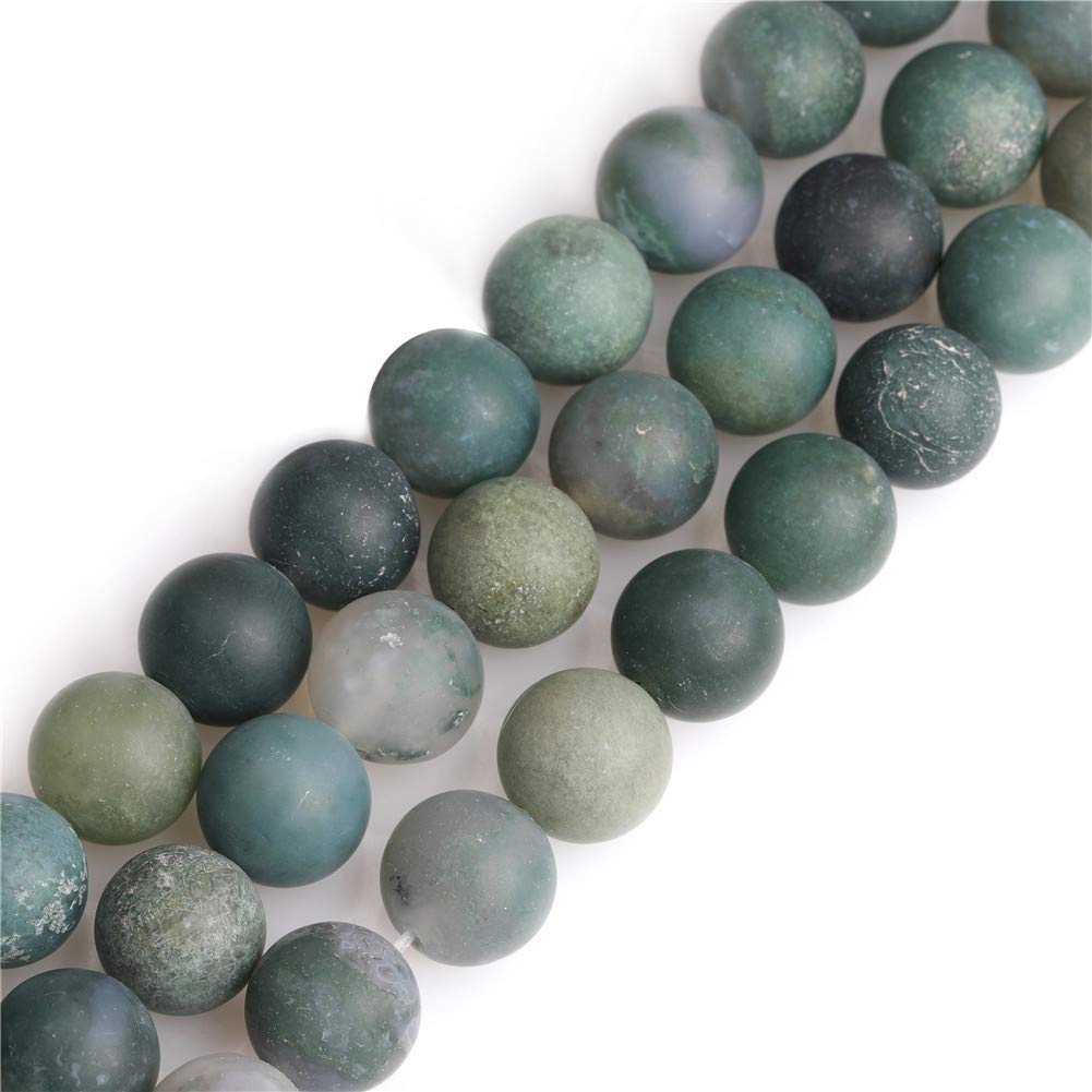 SHGbeads 12mm Frost Matte Green Moss Agate Semi Precious Gemstone Round Loose Beads for Jewellery Making DIY Handmade Craft Supplies 15"
