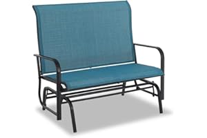 MFSTUDIO 2 Seats Outdoor Patio Swing Glider Steel Bench with 42" High Backrest, Double Rocking Loveseat Chair, Textilene Fabric for Patio Porch, 550lbs, Blue