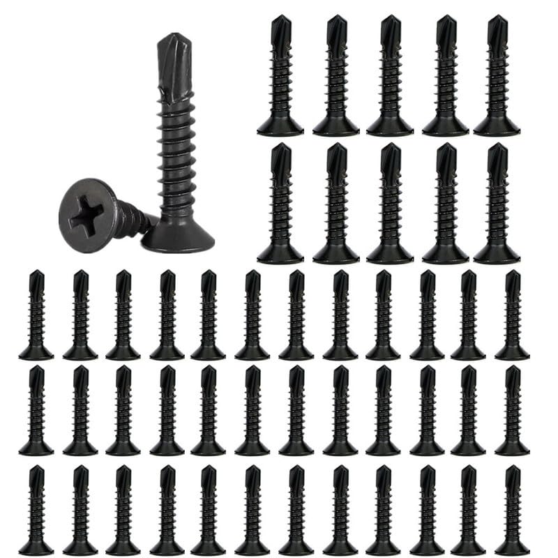 Black Self Drilling Screws M4.8 x 13 mm, Phillips Flat Head, 410 Stainless Steel Screws, Self Tapping Fasteners Bolts for Plastic Wood Furniture Metal and Drywall, 50 Pcs