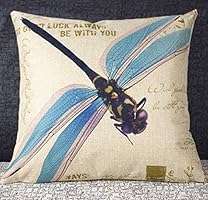18 X 18 Inch Cotton Linen Retro Vintage Home Decorative Indoor/Outdoor Throw Cushion Cover / Pillow Sham Dragonfly