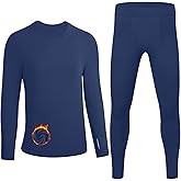 Poekuao Boys Thermal Underwear Set, Kids Thermals Top and Bottom Set, Soft Fleece Lined Long Johns Base Layer for Skiing
