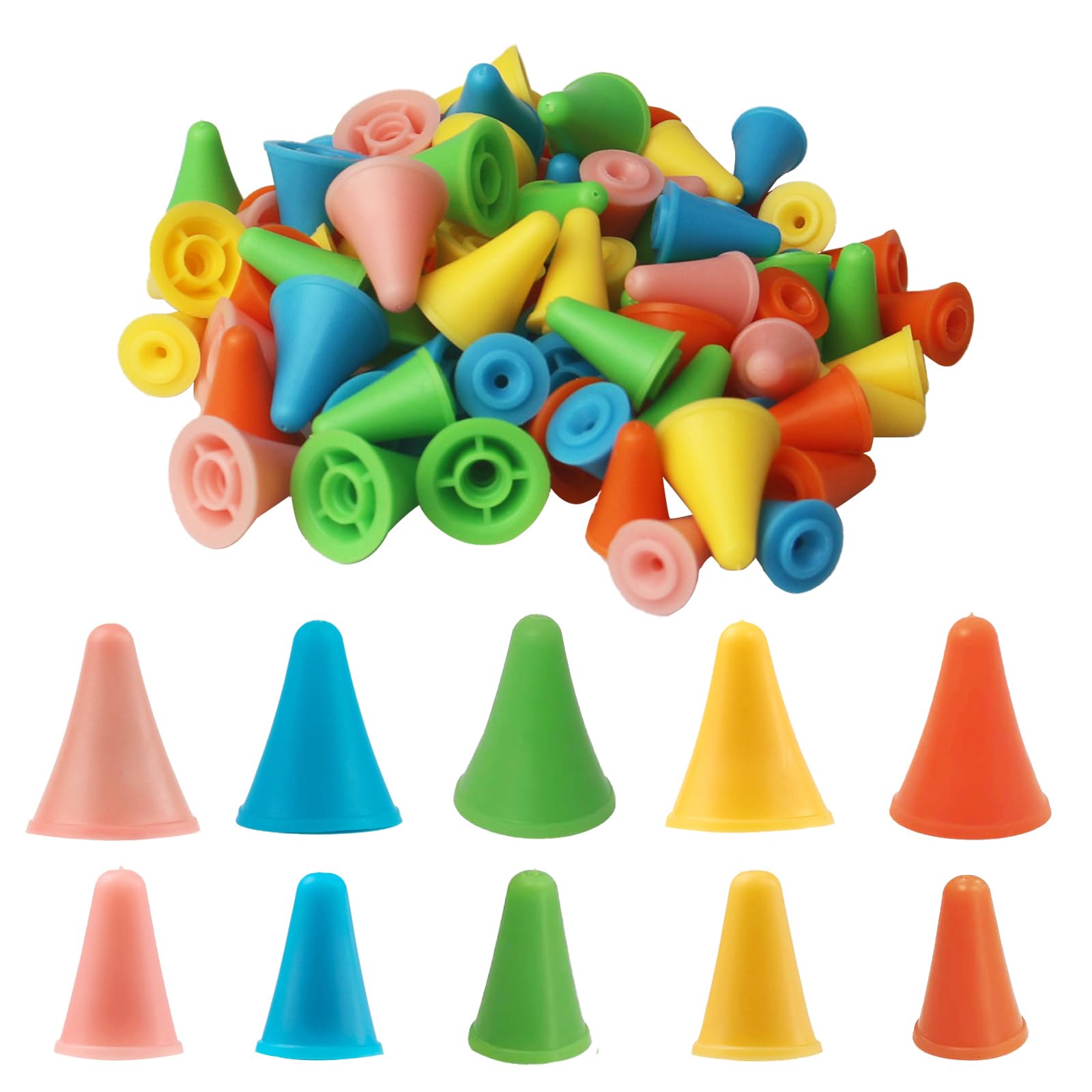 Photo 1 of 100pcs Knitting Needle Stoppers, Colorful Plastic Knitting Needle Point Protector 2 Sizes Needle Tip Cap Stitch Stopper Protector Cover Knitting Accessories Supplies for Knitting Needle, SATONBEYI