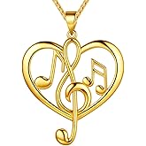 beautlace Women's Musical Note Necklace Silver/18K Gold Black Gun Plated Treble Clef Music Note Jewelry Gifts for Music Lover
