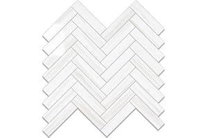 Vamos Tile Glossy Dolomite White Peel and Stick Backsplash Tile - 10 Sheets Herringbone PVC Self Adhesive Tiles Stick on Wall Tile for Kitchen, Bathroom and Fireplace