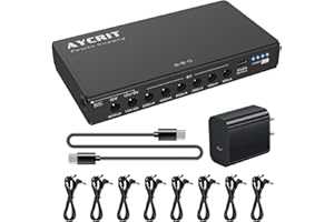 [New Version] AYCRIT Guitar Pedal Power Supply, Rechargeable 12800mAh 9 Outputs 9V2A/12V1.5A/18V450mA and 5V2A Type-C Port for iPhone ipad (MUSTAN-02)