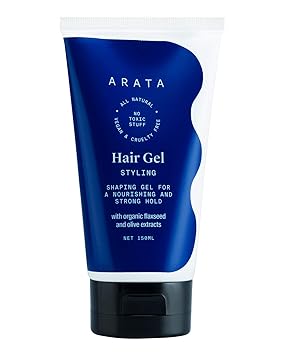 Arata Zero Chemicals Natural Hair Gel for Studio Styling, Shaping, Strong Hold and Nourishment with Organic Flaxseed and Olive Extracts for Men/Women (150 ml)