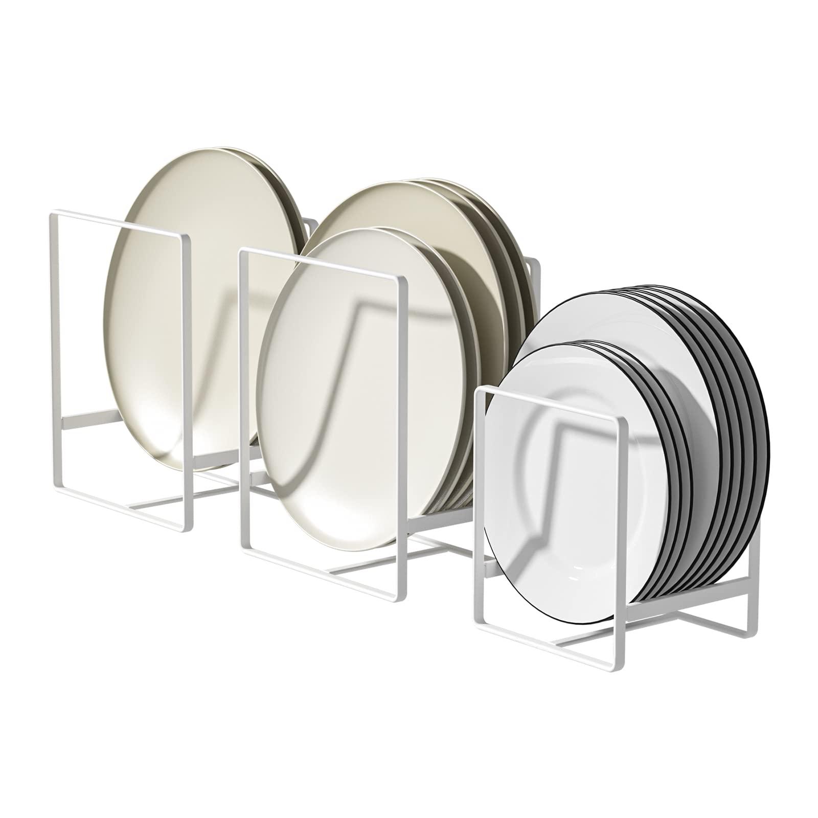 Photo 1 of Hikinlichi 2 Large 1 Small Plate Organizers Holders Upright Cabinet Dish Drying Racks Metal Plate Dish Organizers Racks Stands for Countertop and Cupboard White