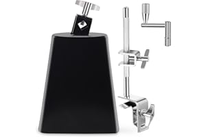 Seteol 6" Cowbell and Cowbell Clamp, Cowbell for Drum Set, Cowbell Holder Percussion Accessory, Adjustable Drum Cowbell Mount for Bass Drum Hoop Up or Down, Cow Bell Musical Instrument with Drum Key