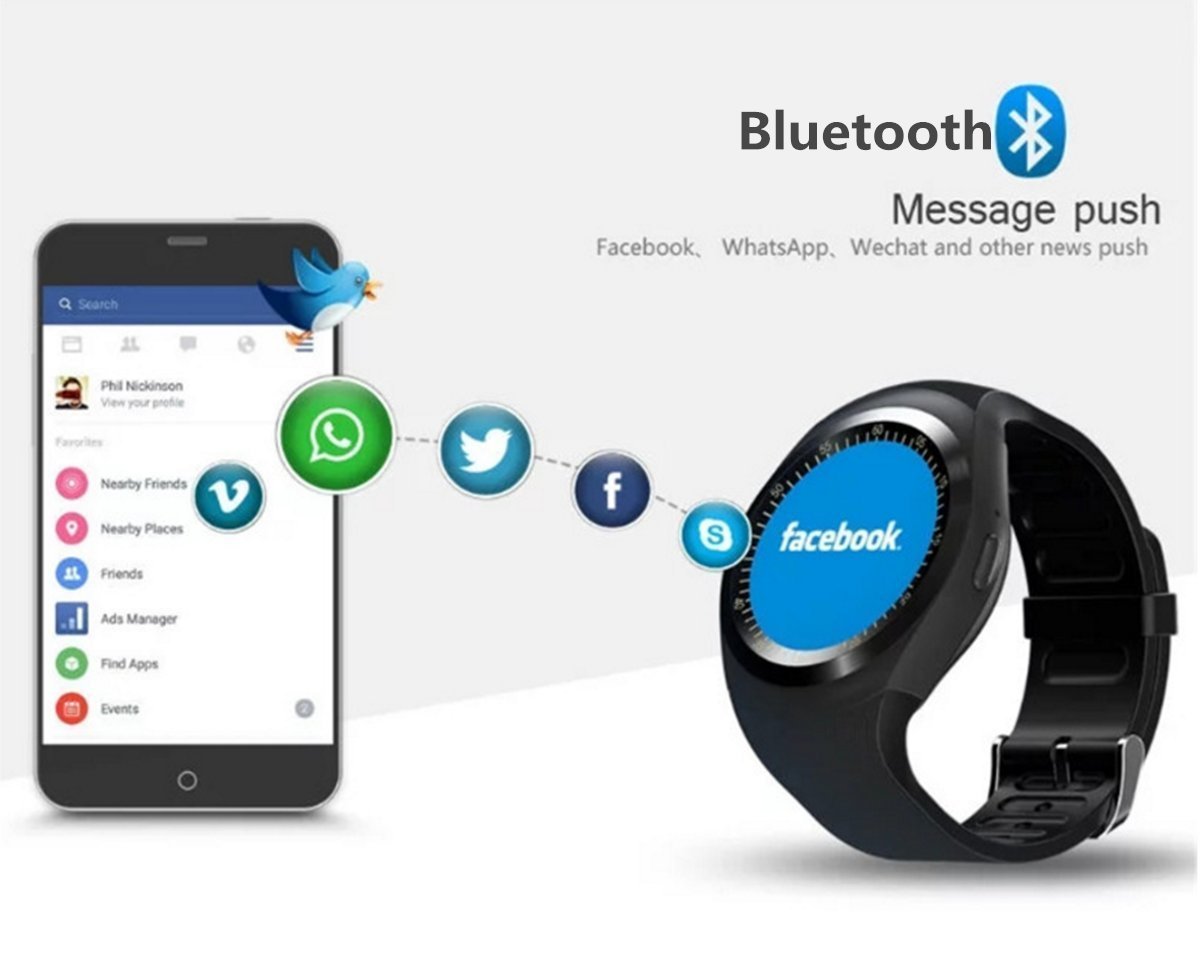 RabbyRock Y1 Bluetooth SmartWatch - HD IPS Round Touch Screen Cell Phone Watch with SIM TF Card Slot SmartWatch Pedometer Sleep Monitor Remote for Android phones (White)