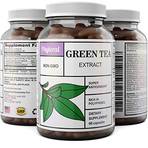 Natural Antioxidant Green Tea Extract – Pure 500 mg Fat Burner Capsules – EGCG Catechins Promote Healthy Heart – Best Caffeine for Weight Loss – Bodybuilding + Metabolism Pills – Phytoral