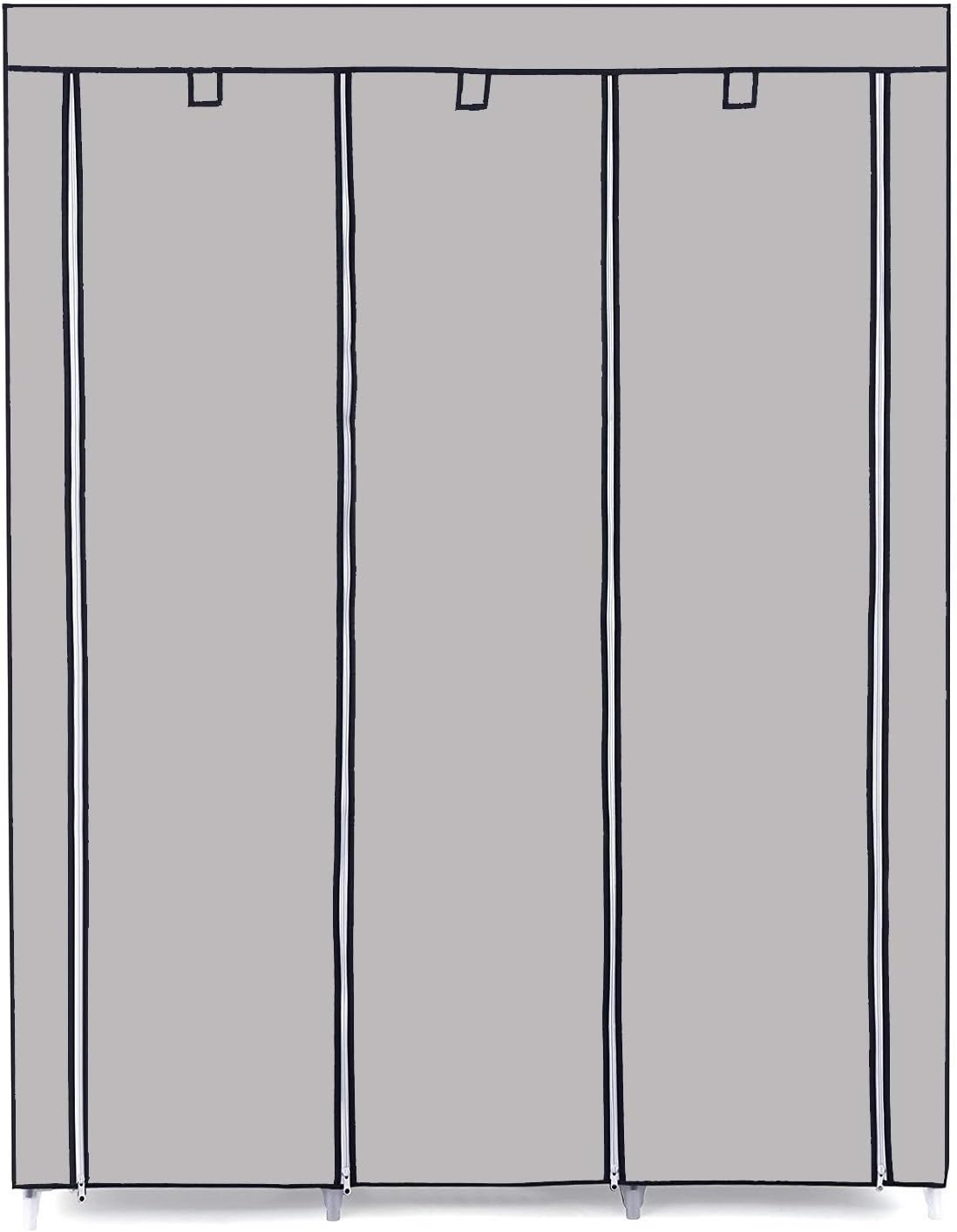 ADA Handicraft Collapsible Portable Closet Storage Organizer Wardrobe Clothes Rack with Shelves - Grey (Need to Be Assembled)