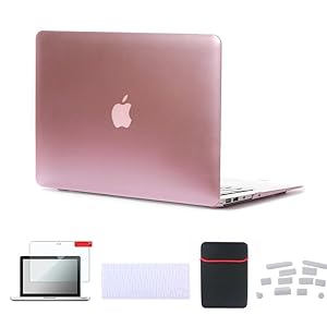 Se7enline MacBook Air 13 inch Accessories 5 in 1 Bundle Soft-Touch Plastic Hard Case Cover for MacBook Air 13" A1369/A1466 Sleeve Bag, Keyboard Skin, LCD Screen Protector,Dust Plugs, Rose Gold