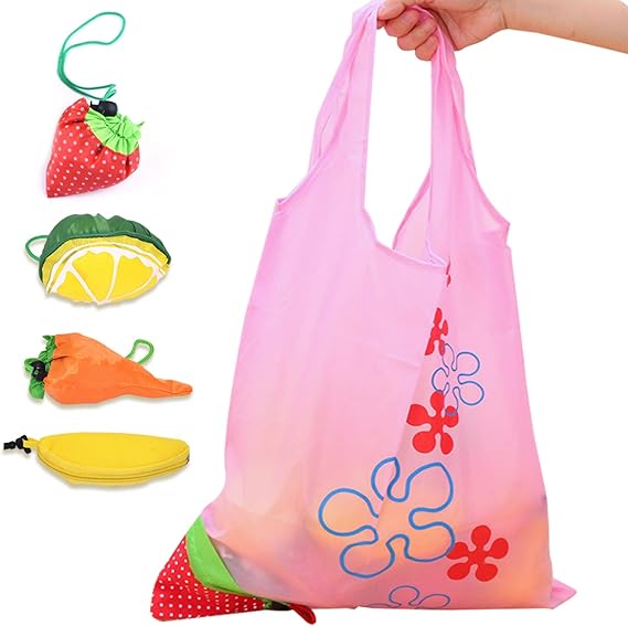 Reusable Shopping Bag Fruit，4 PCS Foldable Shopping Bag