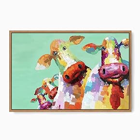 signwin Framed Canvas Wall Art Colorful Cow Canvas...