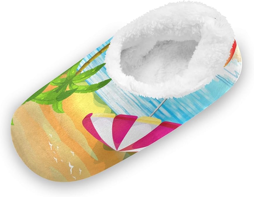Amazon.com | AKIOG Beach Starfish Palm Tree Slippers for Women Mens Winter Warm Memory Foam 
