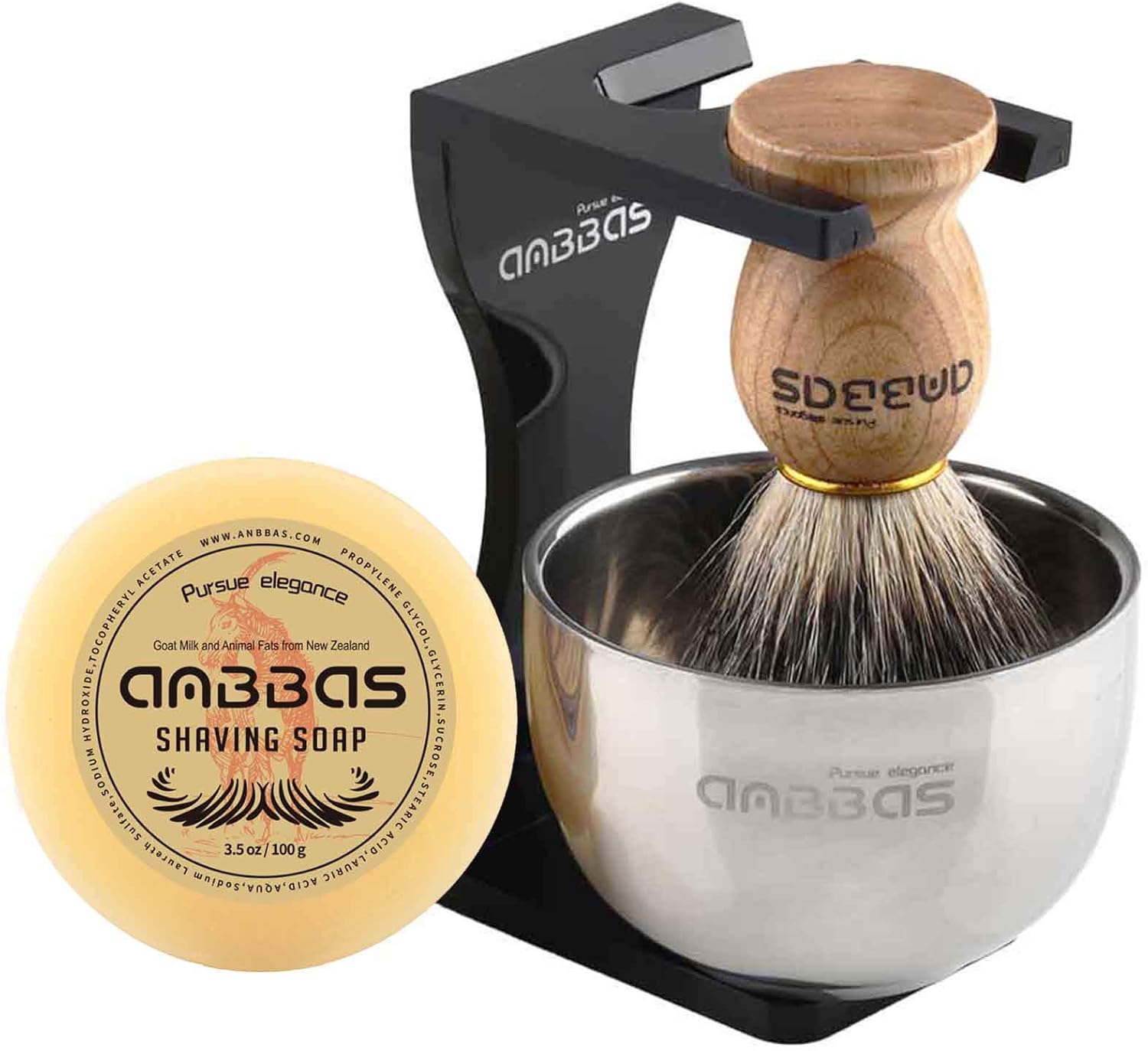 Anbbas Badger Shaving Brush Arcylic Brush Holder Stand with Stainless Steel Bowl and Gift Shaving Soap for Men